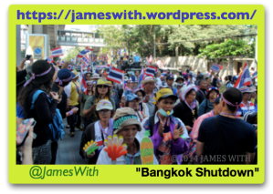 People marching during "Bangkok Shutdown" on Sukhumvit Road, Bangkok, Thailand