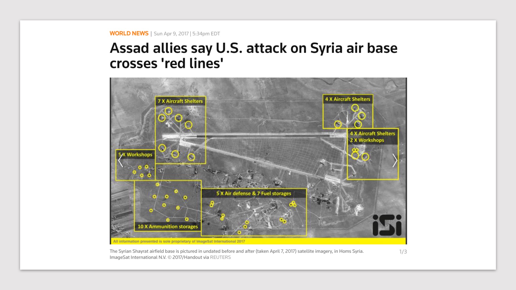 World News - US Missile Attack on Syria - Reuters handout